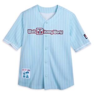 Walt Disney World Baseball Jersey Short Sleeve Pinstripe Light Blue Sz Small New